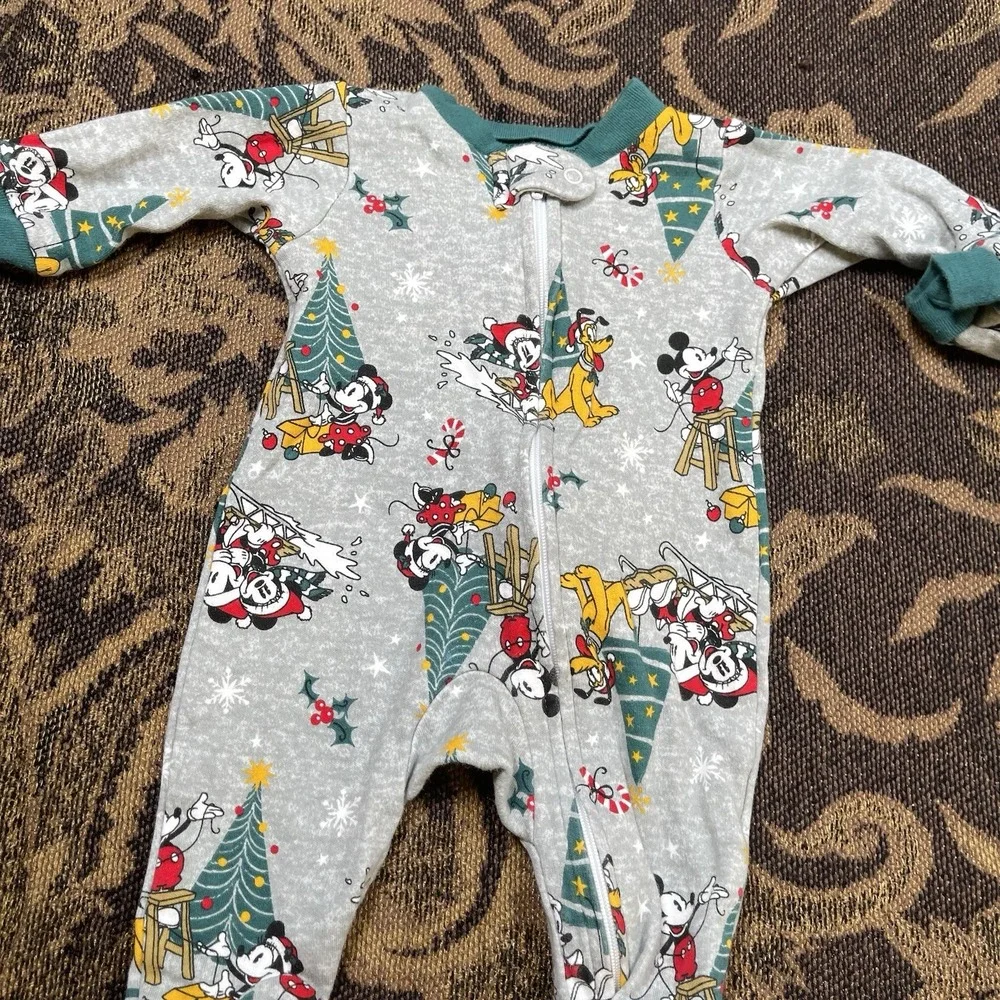 Disney Christmas Mickey And Pluto Newborn Sleeper Outfit Lot Of 2